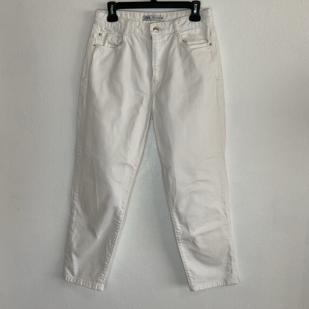 Zara High Rise White Crop Straight Denim Jeans